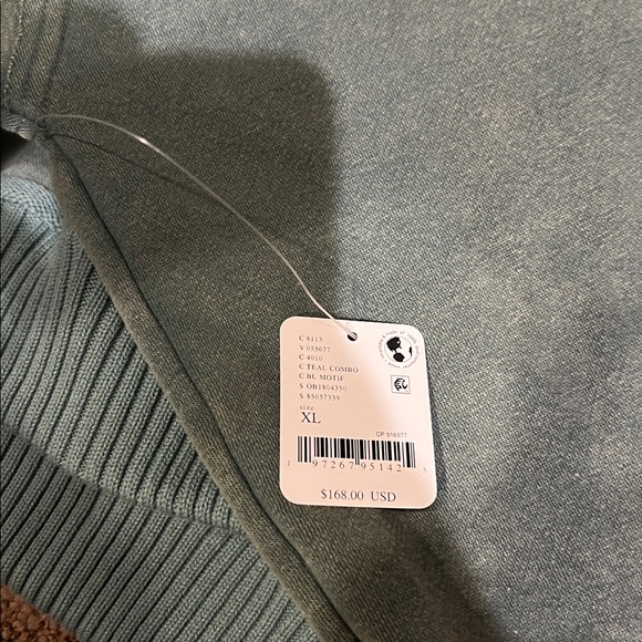 NWT Free People February Sweatshirt teal combo xL green sweater hood - Picture 5 of 5